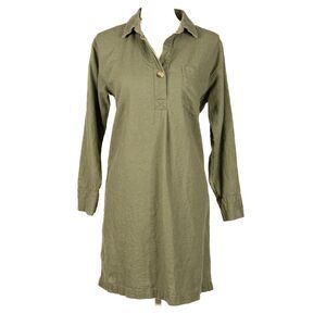 Old Navy Olive Green Linen & Rayon Blend Long Sleeve Shirt Dress